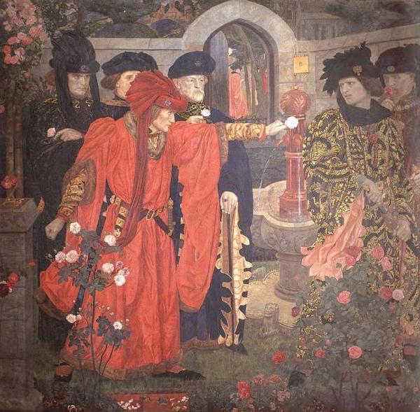 Henry Arthur Payne Plucking the Red and White Roses in the Old Temple Gardens Norge oil painting art